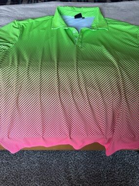 Neon Green to Pink Gradient Men's Polo Shirt